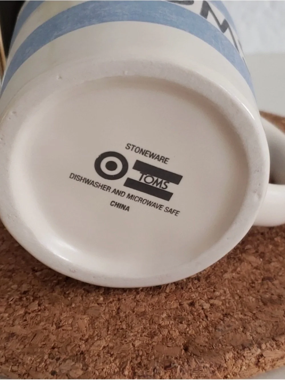 TOMS White Ceramic Mug with Light Blue Stripes